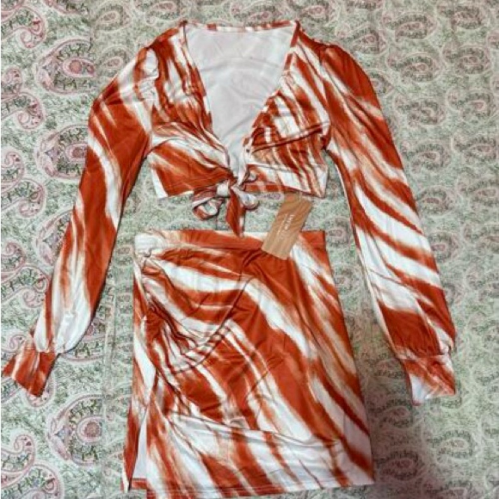 SHEIN Orange and White Skirt Set